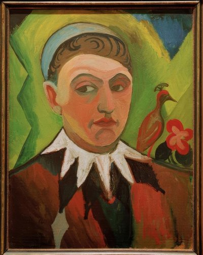 Klaun, karykaturalny autoportret autorstwa August Macke