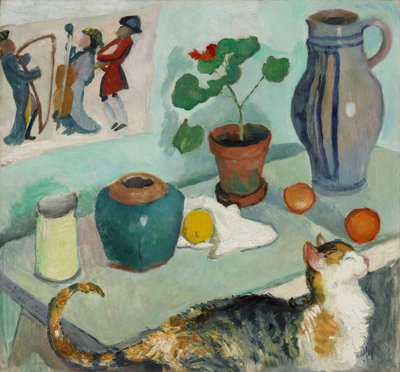 Duch w domowym fotelu: martwa natura z kotem autorstwa August Macke