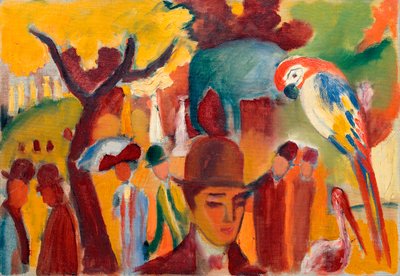 Mały ogród zoologiczny w kolorze brązowym i żółtym. Obraz August Macke (1887-1914), olej na płótnie autorstwa August Macke