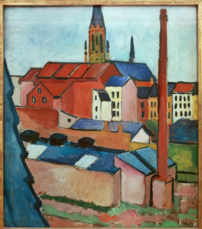 Marienkirche z domami i kominem autorstwa August Macke
