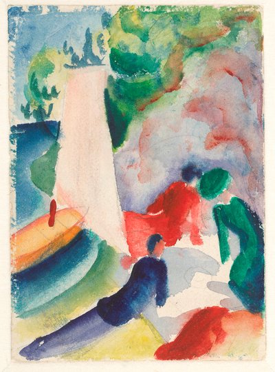 ""Piknik na plaży"" (Piknik po żegludze) Akwarela Augusta Macke (1887-1914) 1913 Wymiary 17,6x12,2 cm Albertina, Wiedeń autorstwa August Macke
