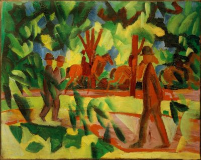 Jeźdźcy i spacerowicze w alei autorstwa August Macke