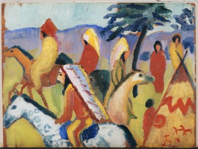 Jeżdżący Indianie przy namiocie autorstwa August Macke