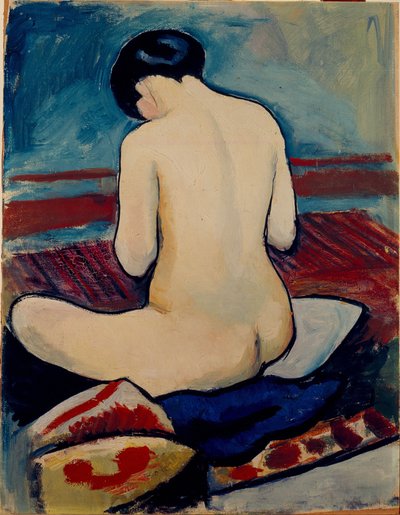 Siedzący nago z poduszką autorstwa August Macke