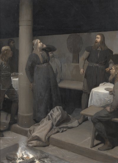 Historia spalonego Njálla: Gunnar i Hallgerðr, ok. 201 1895. autorstwa August Malmström