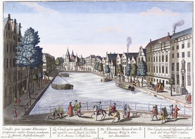 Vue of Kleveniers Canal, Amsterdam, c.1740-1770 (ręcznie barwiony grawerunek) autorstwa August Vindel