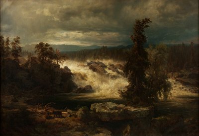 The Labor Falls w Kongsberg w Norwegii autorstwa August Wilhelm Leu