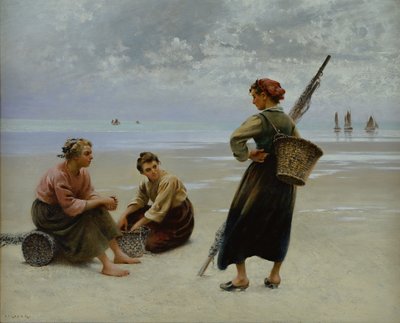 Mussel Gatherers, Bretania (olej na płótnie) autorstwa August Wilhelm Nikolaus Hagborg