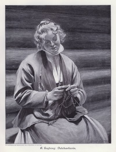 Portret kobiety na drutach (Grawerowanie) autorstwa August Wilhelm Nikolaus Hagborg