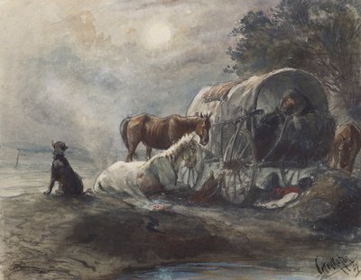 Nocleg w krytym wagonie autorstwa August von Pettenkofen