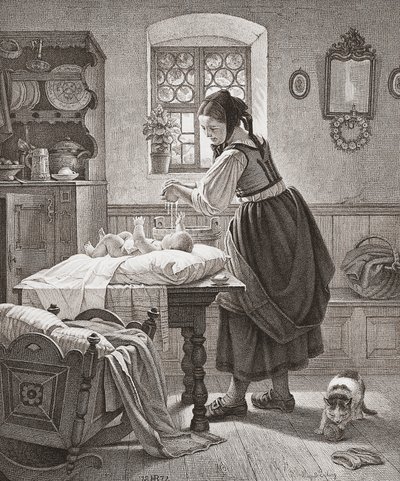 Toaleta. Opieka nad dziećmi z XIX wieku. autorstwa Augusta Ludwig