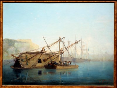 Żaglówka z karetą Akwarela Auguste Aiguier (1819-1865) autorstwa Auguste Aiguier