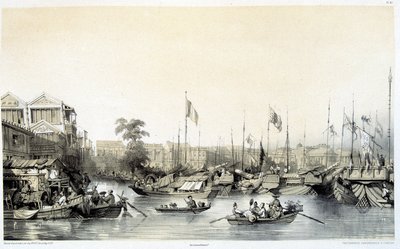 Fabryki europejskie w Kantonie - w „Chiny i Chińczycy””, rysunki Auguste Borget i litografie Eugène Cicéri autorstwa Auguste Borget