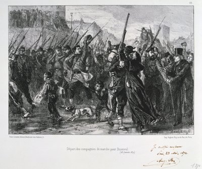 Żołnierze francuscy wyruszający do Buzenval, oblężenie Paryża, wojna francusko-pruska, 18 stycznia 1871 1872 autorstwa Auguste Bry