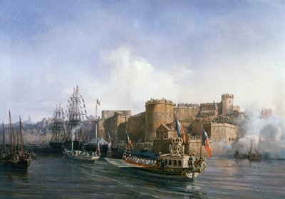 Wizyta Napoleona III w Brześciu, 11 sierpnia statek cesarski wpłynął do portu autorstwa Auguste Etienne Francois Mayer