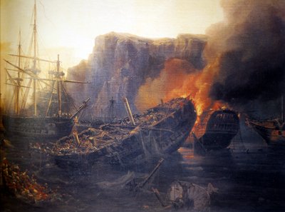 Francuski:  Le soir de la bataille de Navarin, 1827 Wieczór bitwy pod Navarino autorstwa Auguste Etienne Francois Mayer