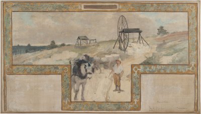 Szkic sali ślubów w ratuszu w Arcueil-Cachan: Praca w kamieniołomie autorstwa Auguste Francois Gorguet