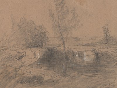 Krajobraz, ok.1853-65 (ołówek i pranie na papierze) autorstwa Auguste Francois Ravier