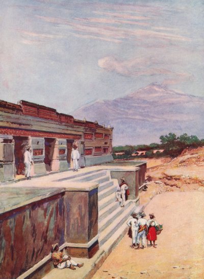 Ruiny Mitli, Meksyk (kolorowa litografia) autorstwa Auguste Gerardin