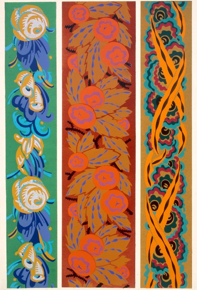 Tabliczka 6 z "Kształty i kolory: dwadzieścia kolorowych tablic zawierających sześćdziesiąt siedem motywów dekoracyjnych", 1921 (odbitka szablonowa) autorstwa Auguste H. Thomas