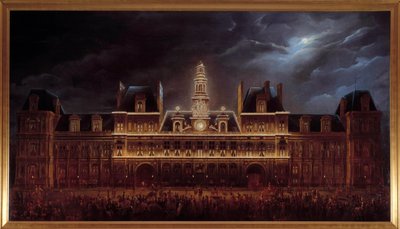 Iluminacja ratusza na święto króla Ludwika Filipa I (1 maja) autorstwa Auguste Jean Simon Roux