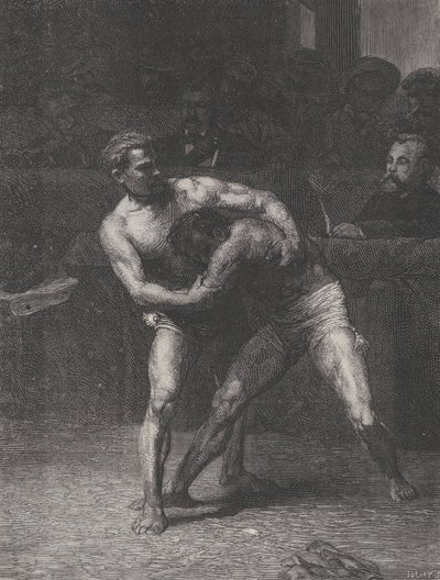 Zapaśnicy The Wrestlers, z Le Monde Illustré, 22 maja 1875. autorstwa Auguste Joliet