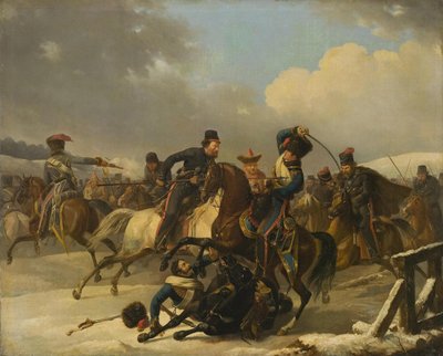 Kozacy ścigali wycofujących się żołnierzy francuskich, 1812, 1827 autorstwa Auguste Joseph Desarnod
