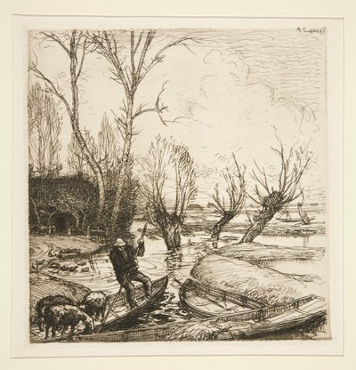 Na zalanym bagnie - Pasterz (Zalany Marais - Pasterz) autorstwa Auguste Lepere