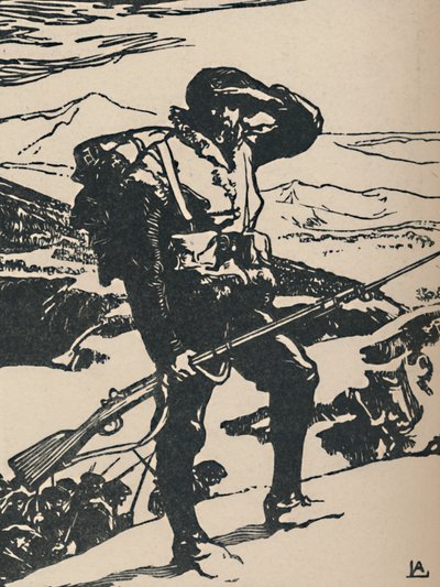 Łowca alpejski obserwujący równinę Renu, 1919 autorstwa Auguste Louis Lepère