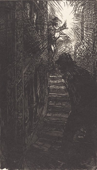 Rzeźbione schody rue Boutebrie, opublikowane w 1901 r. autorstwa Auguste Lepere