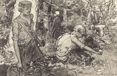 Zbiór lilii majowej La cueillette du muguet, 1908. autorstwa Auguste Lepere