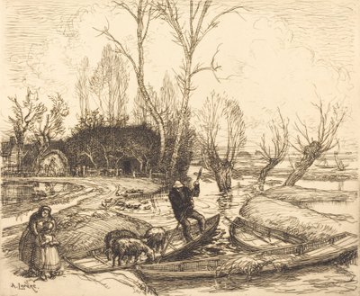 Na bagnach zatopionych - Pasterz Au marais inonde - Le berger, 1911. autorstwa Auguste Lepere
