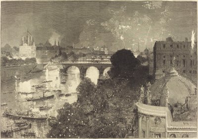 14 lipca. Iluminacja Sekwany od Pont Neuf do Pont au Change autorstwa Auguste Lepere