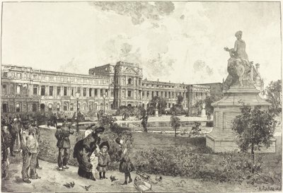 Ruiny Pałacu Tuileries przed ich wyburzeniem autorstwa Auguste Lepere