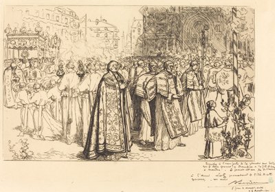 Powrót procesji do katedry w Nante (Rentree de la Procession a la Cathedral de Nantes) autorstwa Auguste Lepere