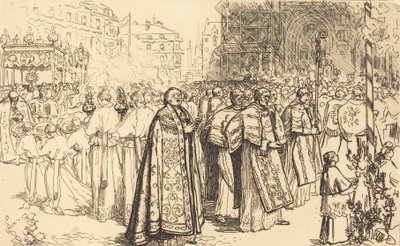 Powrót procesji do katedry w Nante Rentree de la Procession a la Cathedral de Nantes, 190 autorstwa Auguste Lepere