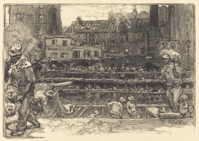 Rozładunek, Kanał St. Martin Urządzenia do rozładunku gipsu, Kanał Saint-Martin, 1890. autorstwa Auguste Lepere