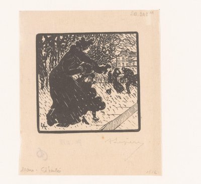 Kobieta i dziecko pod prysznicem Giboulées w Luksemburgu Mars Giboulée (tytuł na obiekcie) styczeń, luty i marzec 1894 (tytuł serii) Janvier, Février et Mars 1894 (tytuł serii) autorstwa Auguste Lepère (signed by artist)