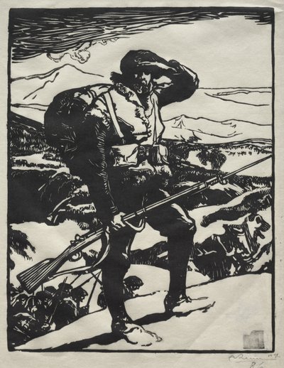 Łowca alpejski obserwujący równinę Renu autorstwa Auguste Louis Lepère