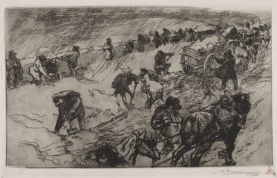 Walka ze śniegiem, Quai aux Fleurs autorstwa Auguste Louis Lepère