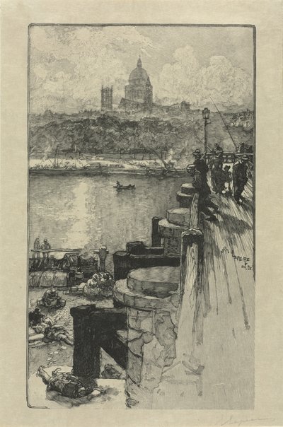 [Rybacy na molo, Paryż] autorstwa Auguste Louis Lepère
