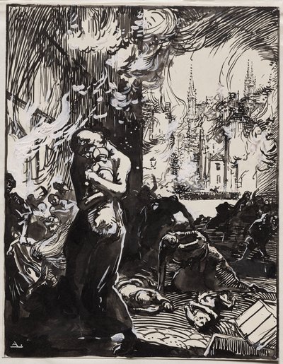 Ogień Louvain autorstwa Auguste Louis Lepère