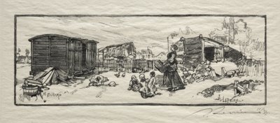Powozownia (Le wagon-logement) autorstwa Auguste Louis Lepère