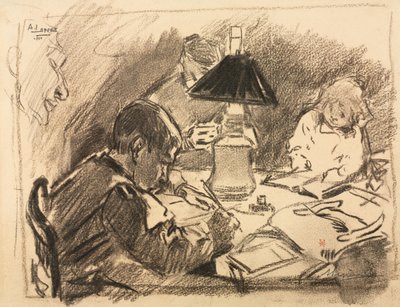 Wokół lampy, 1888. autorstwa Auguste Louis Lepère