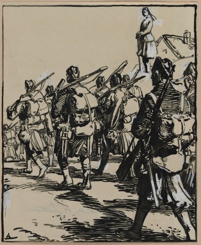 Bitwa o granice: grupa żołnierzy brytyjskich, 1914. autorstwa Auguste Louis Lepère