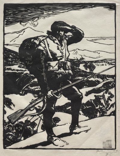 Łowca alpejski obserwujący równinę Renu autorstwa Auguste Louis Lepère