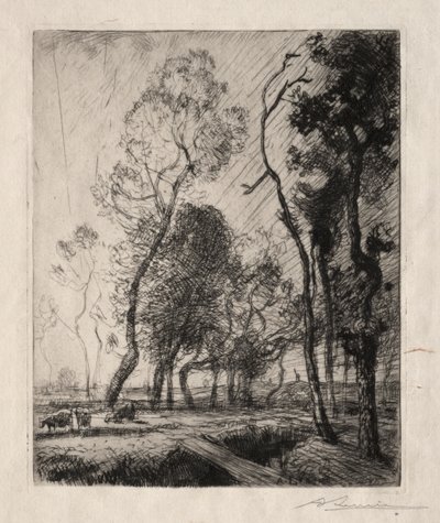 Zachód słońca za drzewami, 1909. autorstwa Auguste Louis Lepère