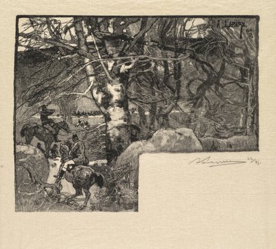 Las Fontainebleau: Jedź do psów w Mont-Gérard La Forêt de Fontainebleau, 1890. autorstwa Auguste Louis Lepère