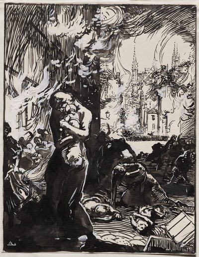 Ogień Louvain autorstwa Auguste Louis Lepère
