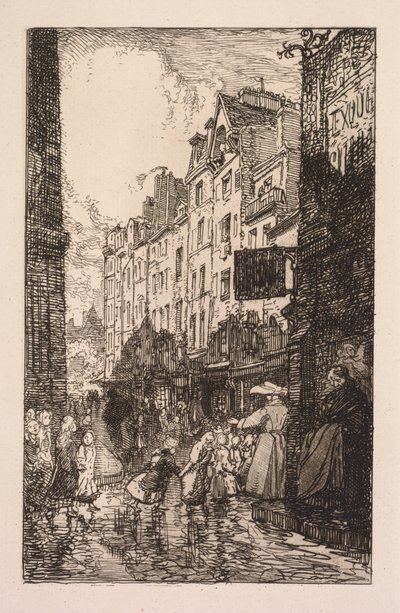 La Biévre, Les Gobelins, Saint-Séverin: Dzielnica Saint-Séverin: Rue des Prêtres Saint-Séverin autorstwa Auguste Louis Lepère